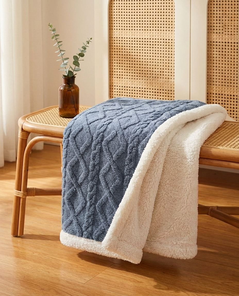 Cozy Sherpa Fleece Throw Blanket - Cable Knit Texture