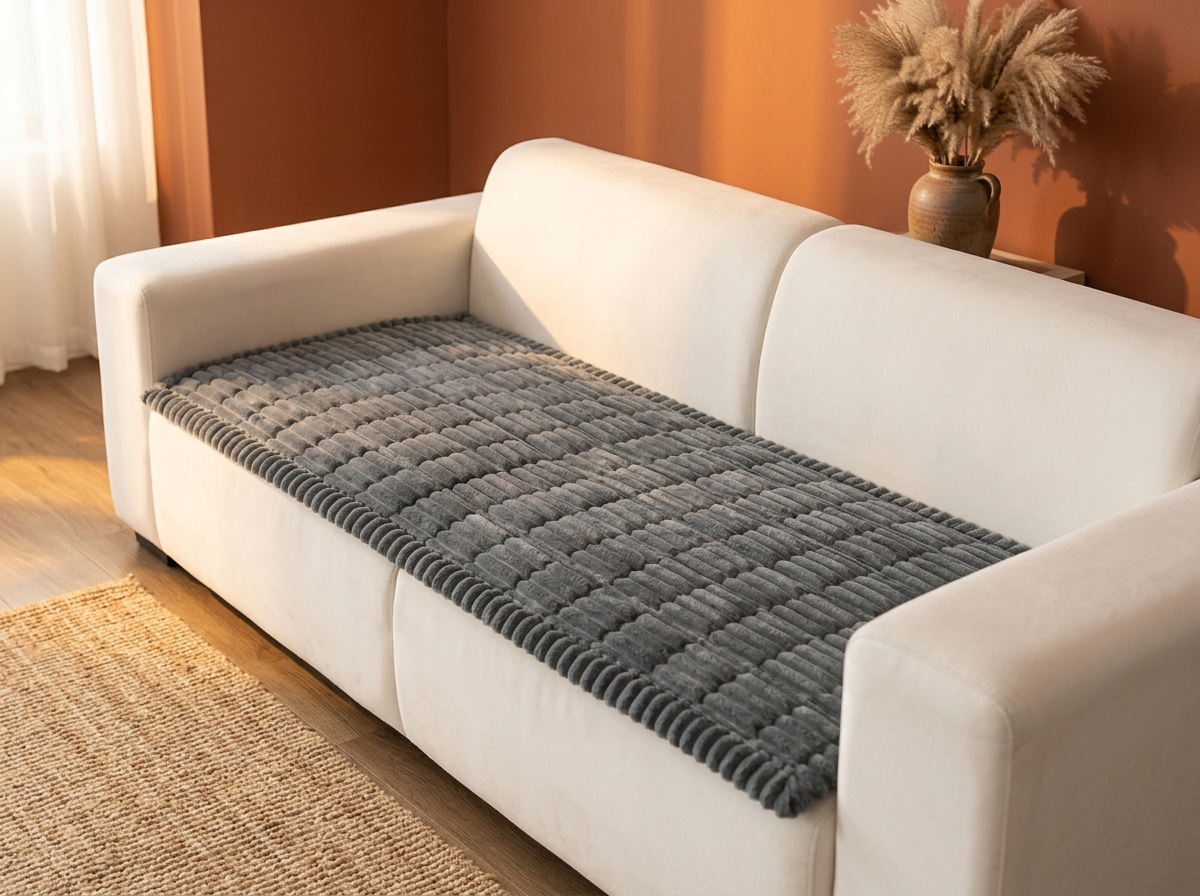 Plush Flannel Sofa Cover with Pleated Edges - Pet-Friendly