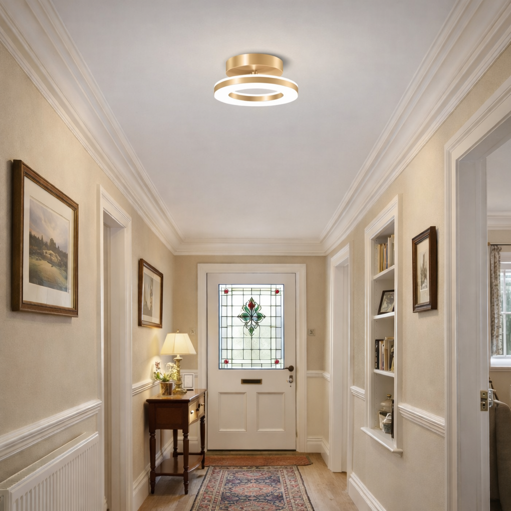 Lyra | Ceiling Light Gold Iron LED Flush Mount for Hallway and Entryway
