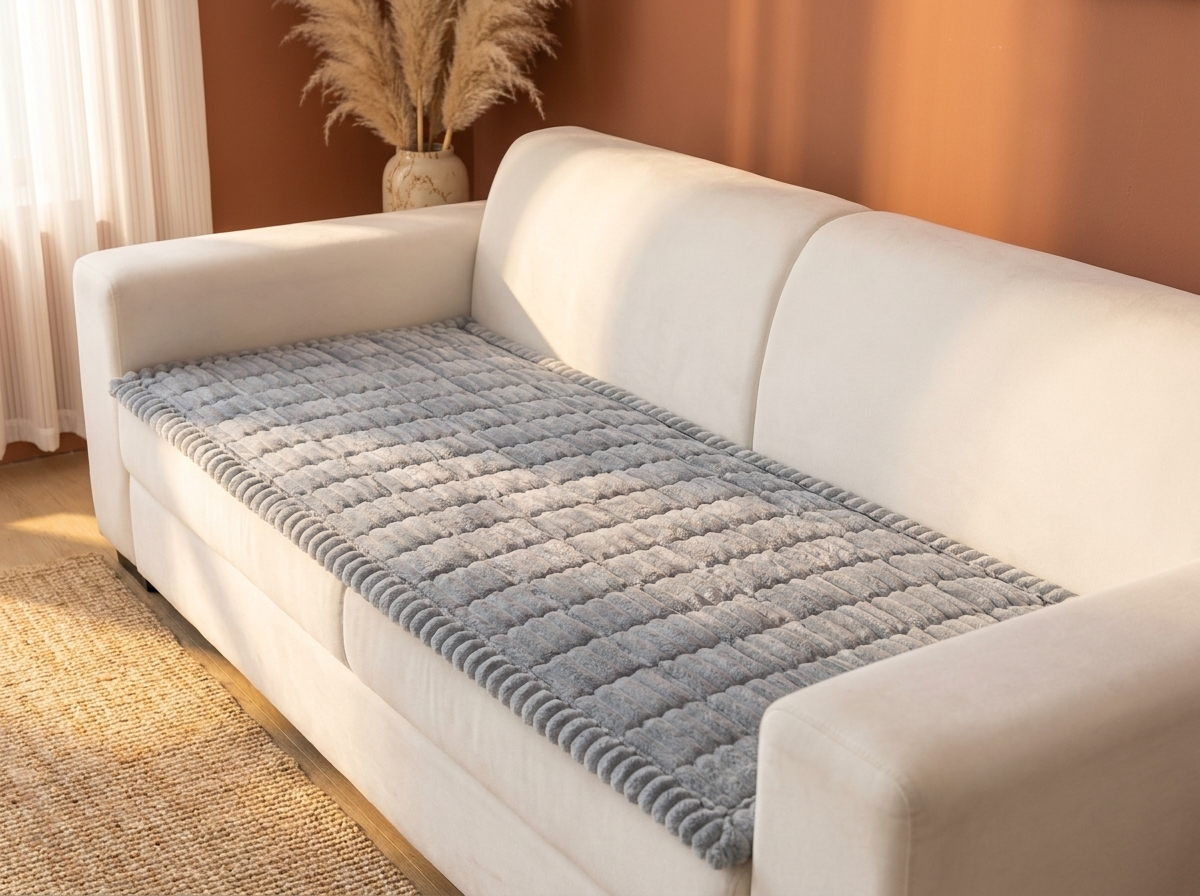 Plush Flannel Sofa Cover with Pleated Edges - Pet-Friendly