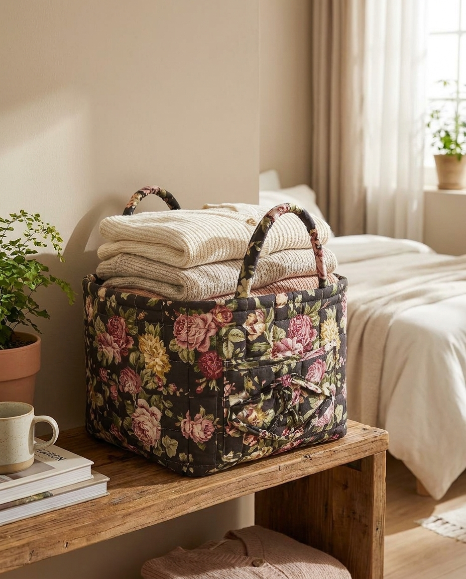 Delicate Floral Canvas Storage Basket - Meadow