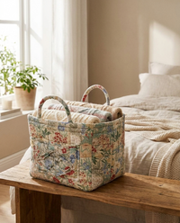Delicate Floral Canvas Storage Basket - Iris