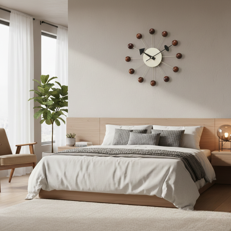 Solenne | Mid-Century Wall Clock with Wood Accent