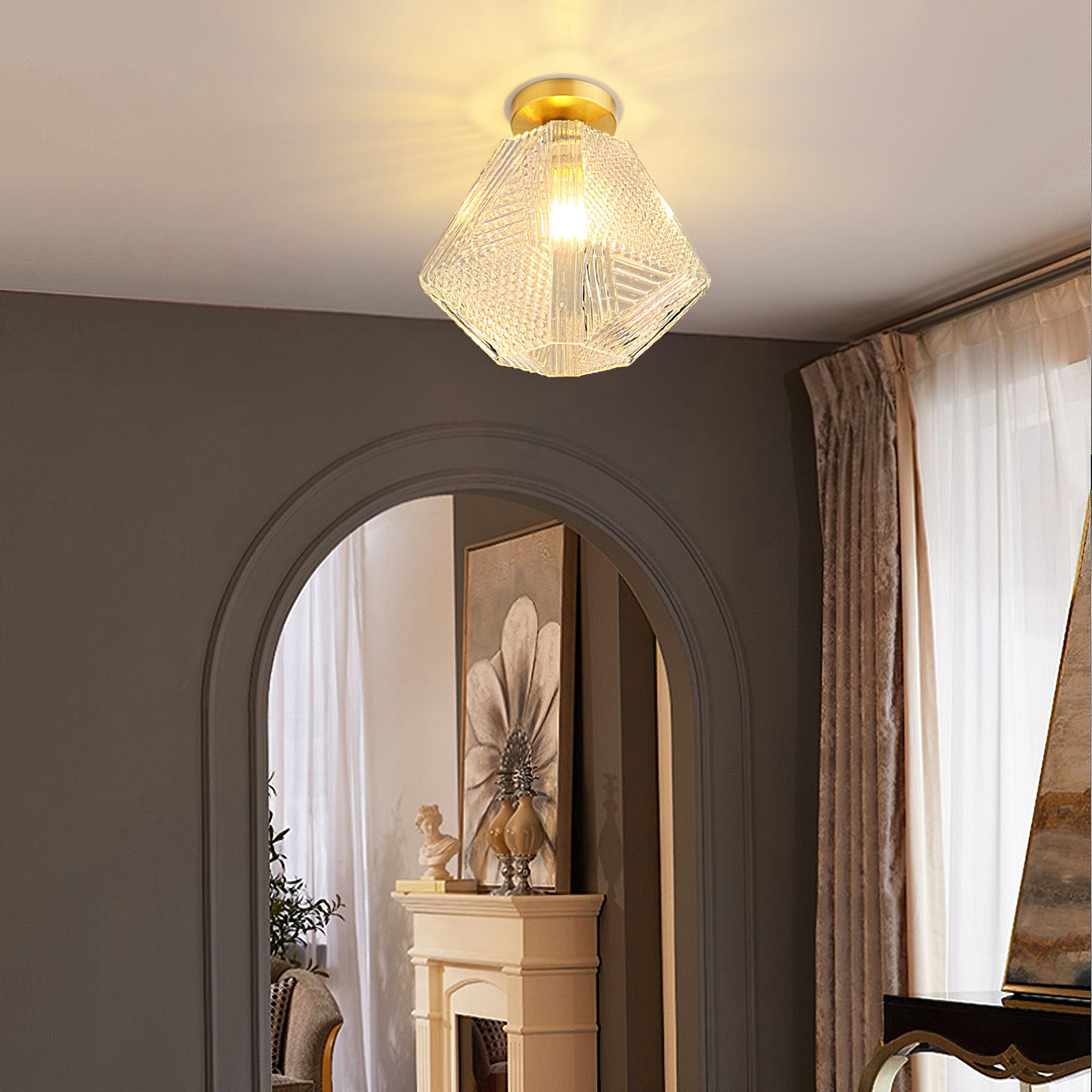 Aurevia | Diamond Cut Glass Brass Art Deco Pendant Light