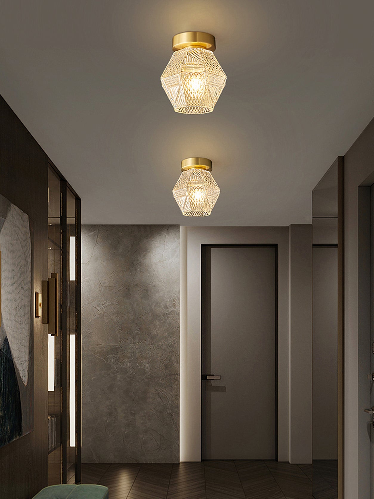 Aurevia | Diamond Cut Glass Brass Art Deco Pendant Light