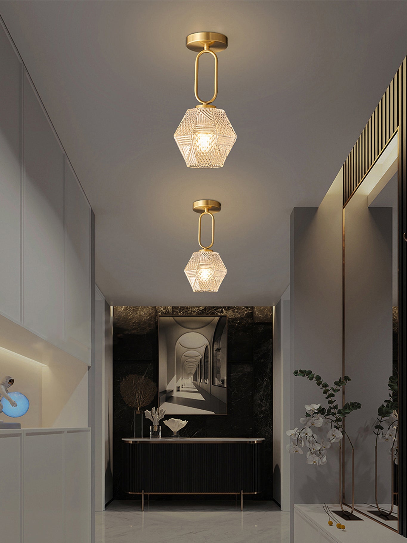 Aurevia | Diamond Cut Glass Brass Art Deco Pendant Light