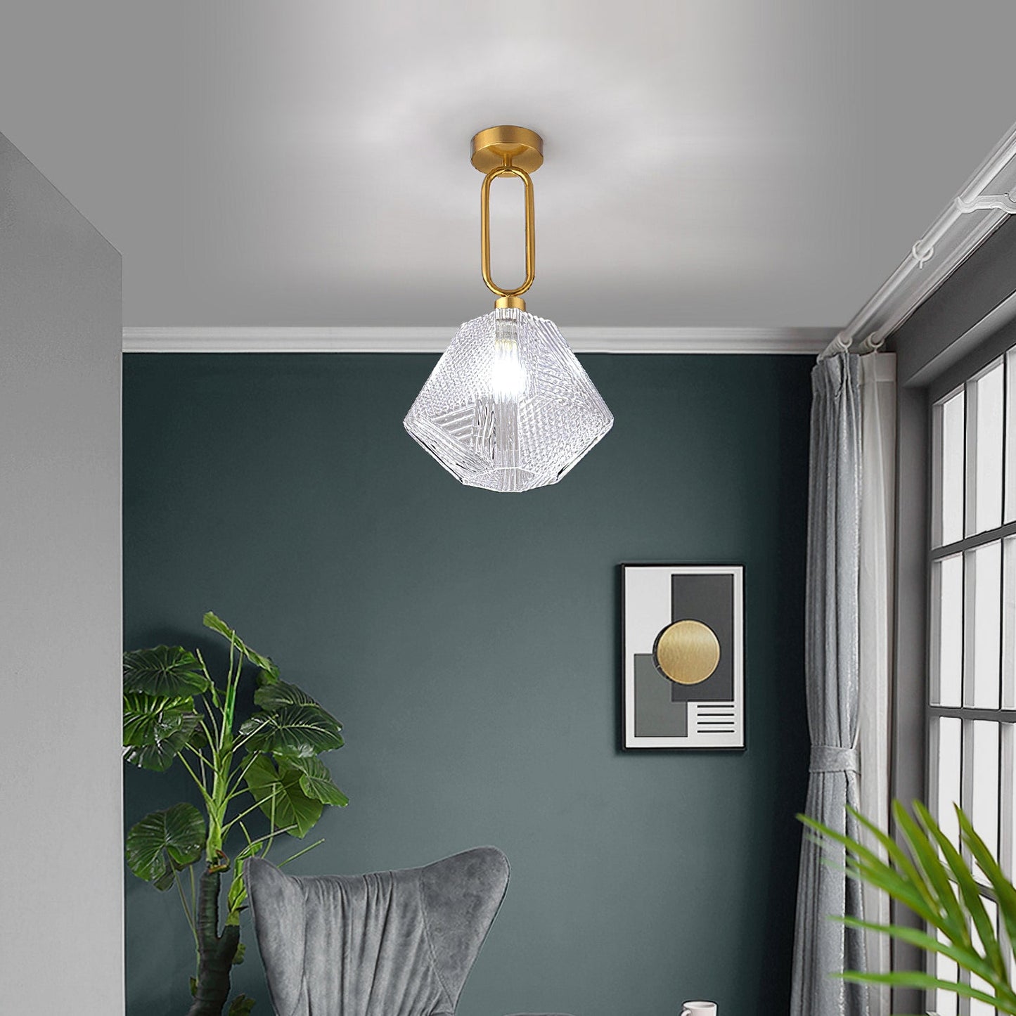 Aurevia | Diamond Cut Glass Brass Art Deco Pendant Light