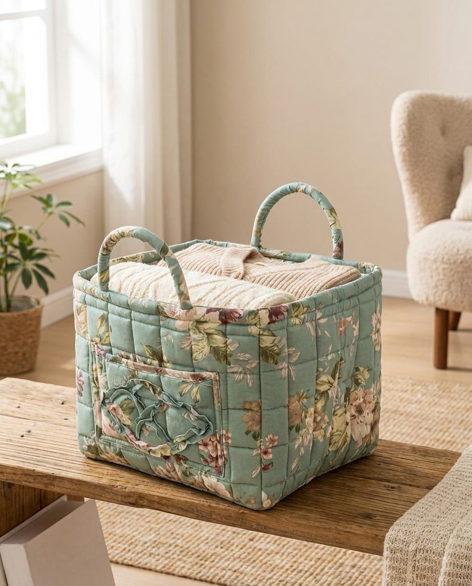Delicate Floral Canvas Storage Basket - hero