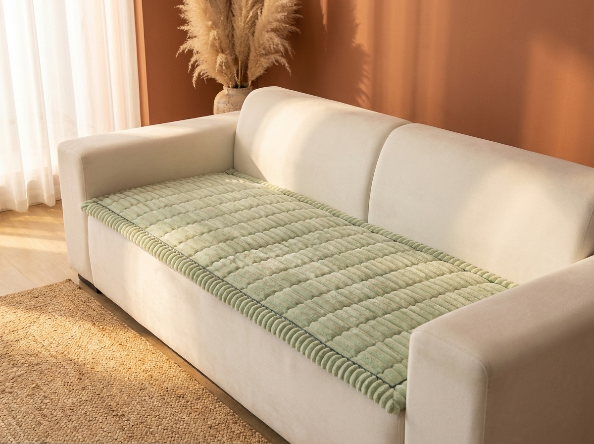 Plush Flannel Sofa Cover with Pleated Edges - Pet-Friendly