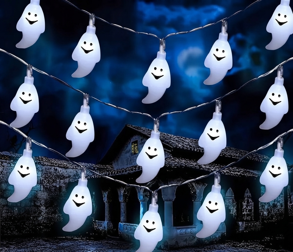 LED Ghost String Lights for Halloween Party, Battery Powered