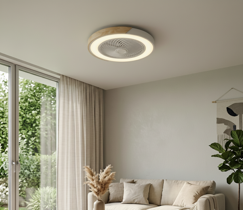 Vittorio | Ceiling Fan with Light Wood LED Flush Mount Fixture