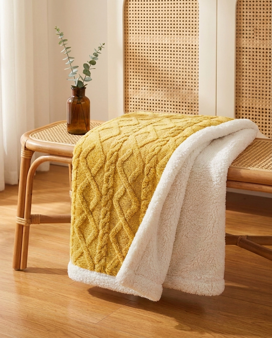 Cozy Sherpa Fleece Throw Blanket - Cable Knit Texture