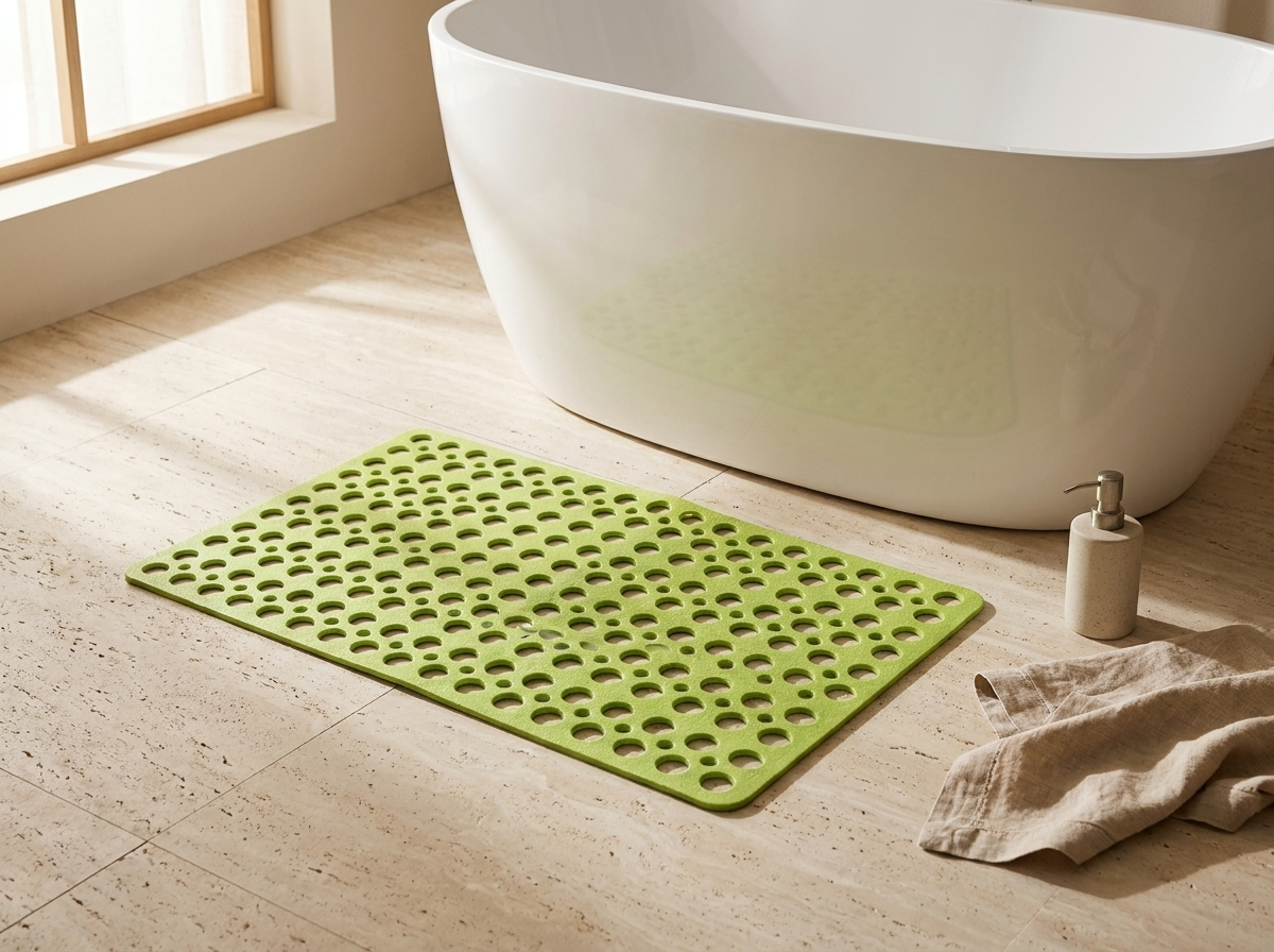 Non-Slip Shower Mat with Suction Cups - Antibacterial TPE