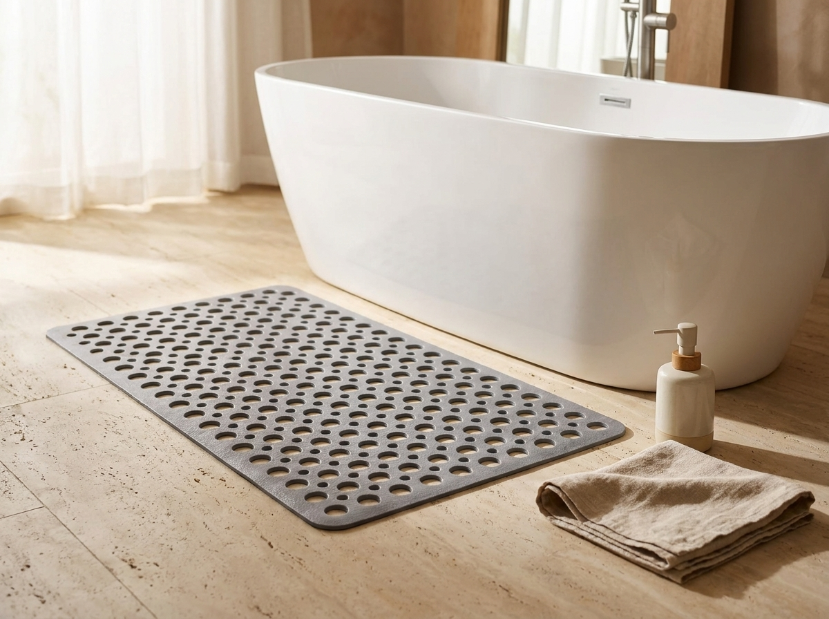 Non-Slip Shower Mat with Suction Cups - Antibacterial TPE