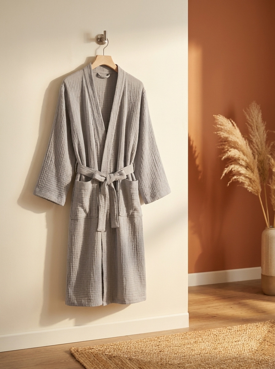 Lightweight Cotton Bathrobe - Muslin Weave