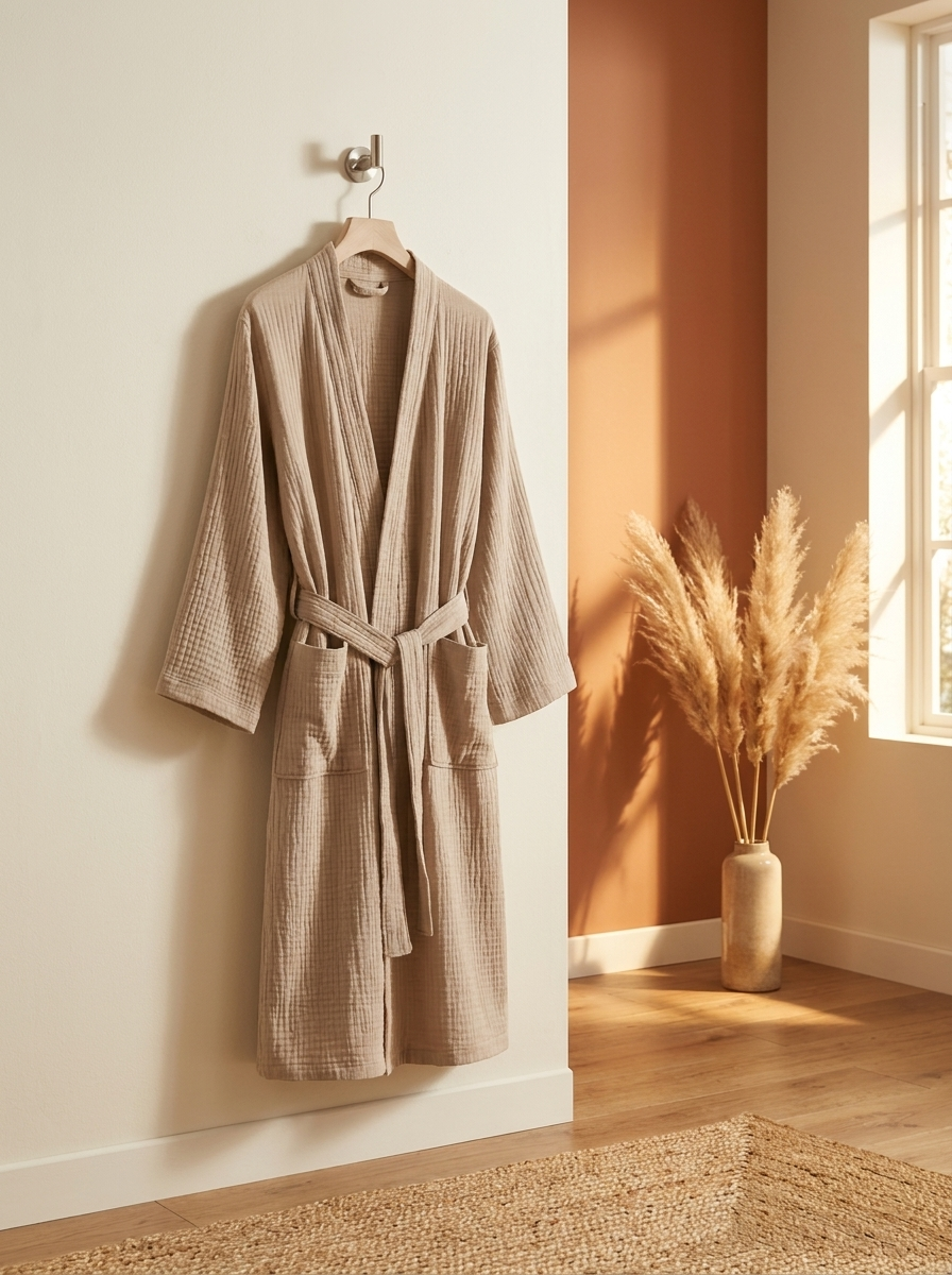 Lightweight Cotton Bathrobe - Muslin Weave