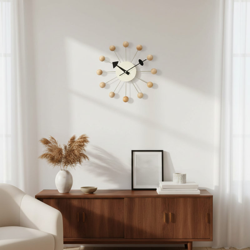 Solenne | Mid-Century Wall Clock with Wood Accent