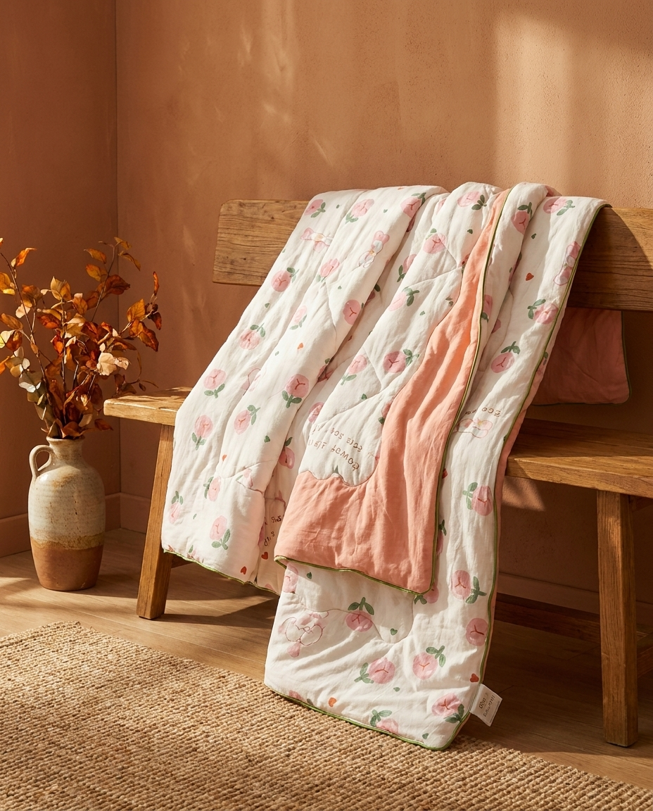 Lightweight Cotton Blanket - Floral Print, Year-Round Comfort
