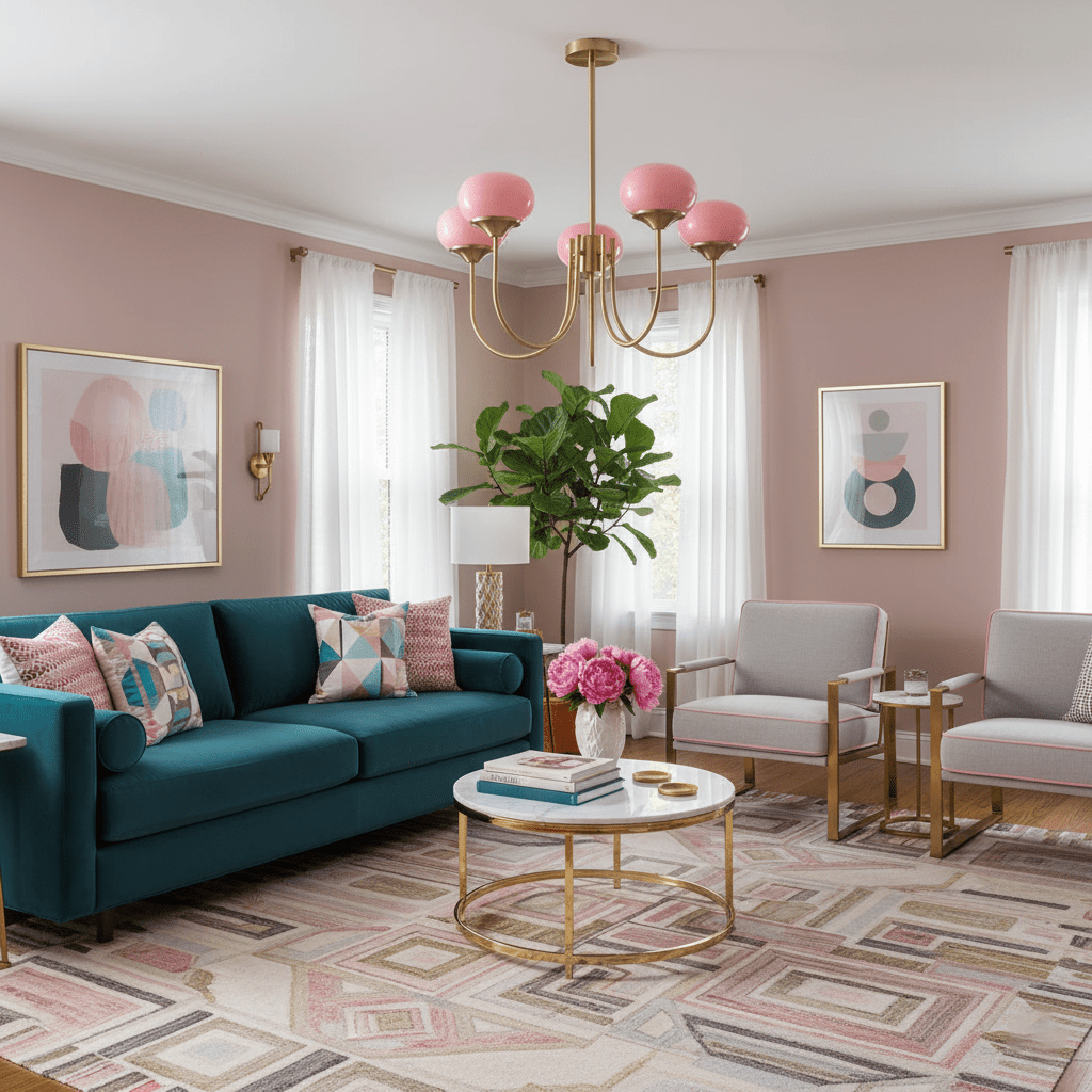 Amara | Round Pink Chandelier Acrylic Light for Living Room & Bedroom