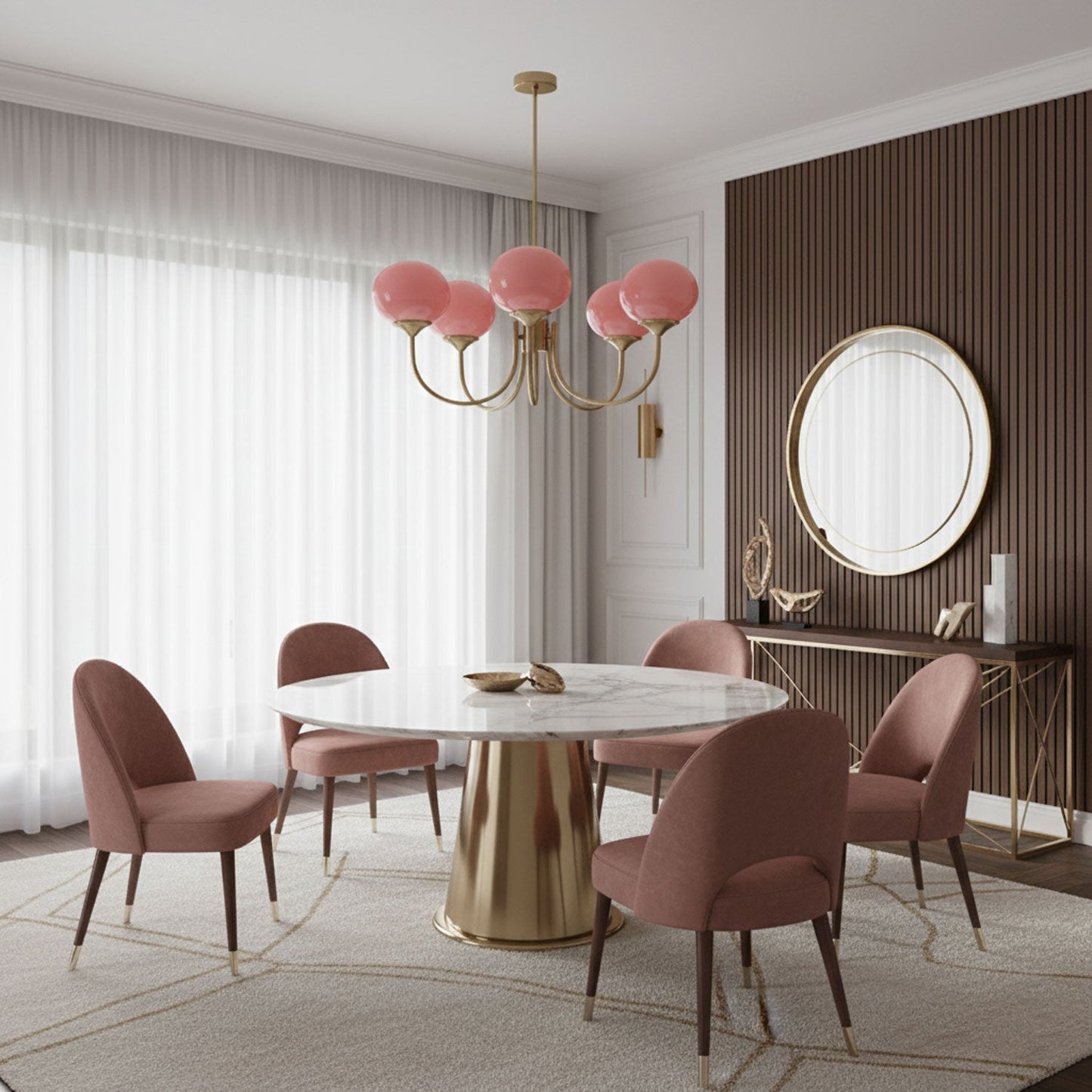 Amara | Round Pink Chandelier Acrylic Light for Living Room & Bedroom