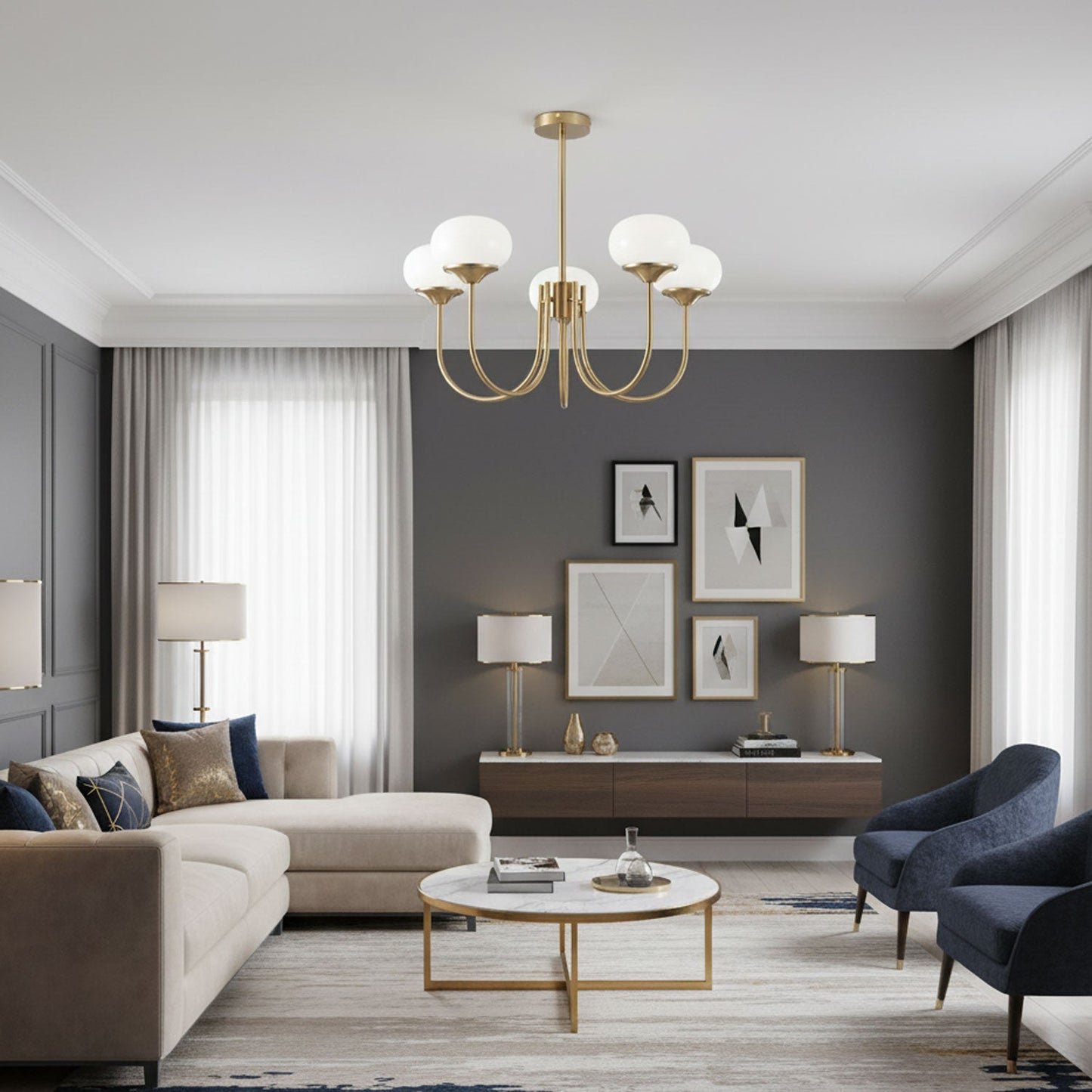 Amara | Round Pink Chandelier Acrylic Light for Living Room & Bedroom