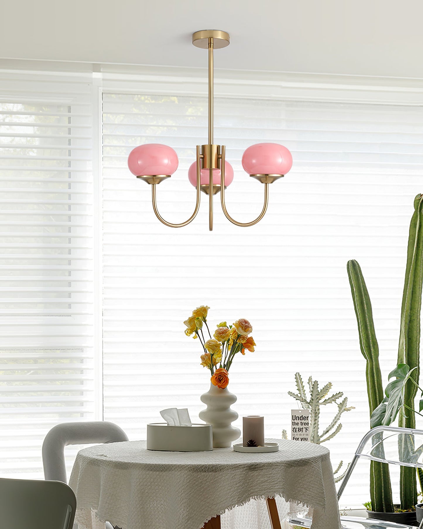 Amara | Round Pink Chandelier Acrylic Light for Living Room & Bedroom