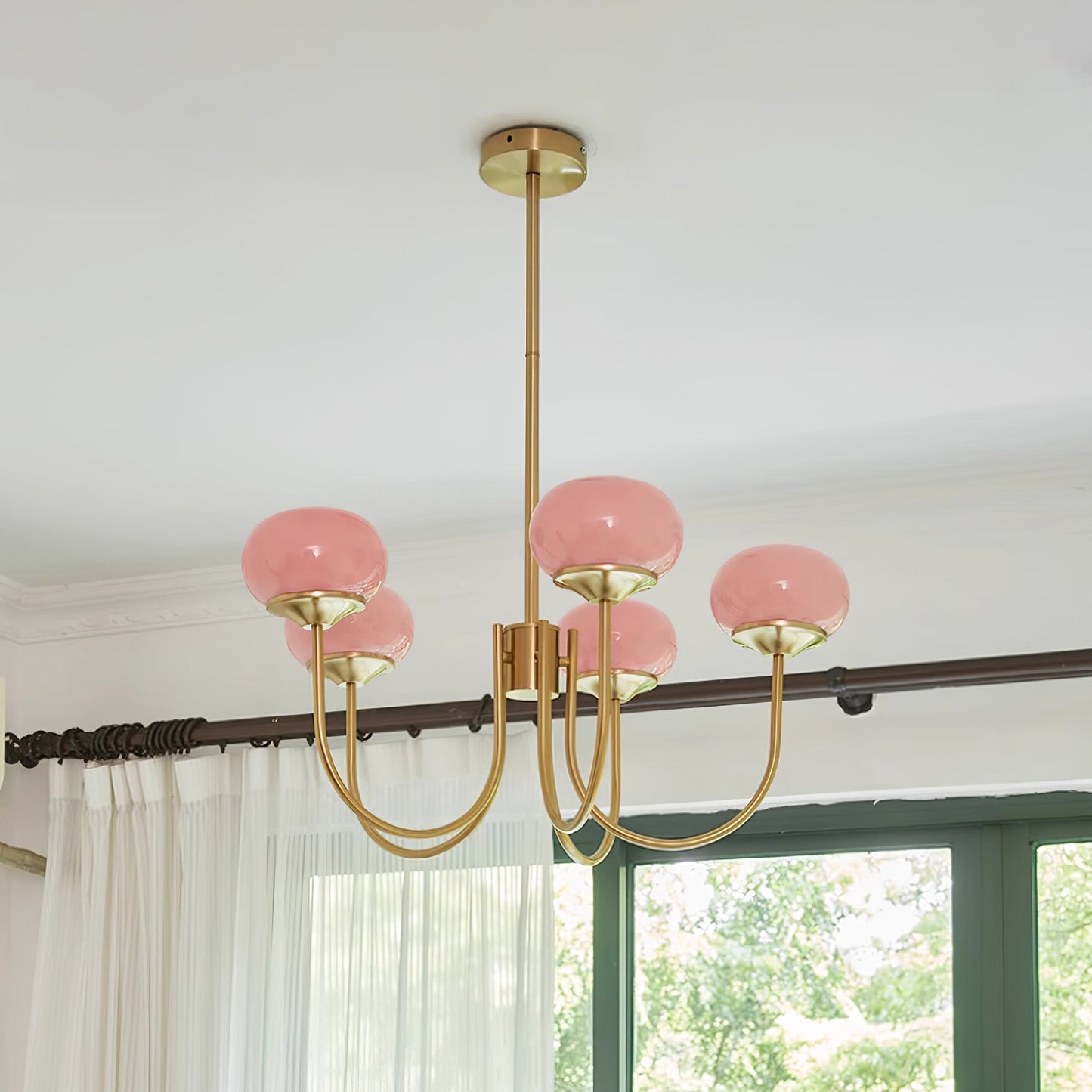 Amara | Round Pink Chandelier Acrylic Light for Living Room & Bedroom