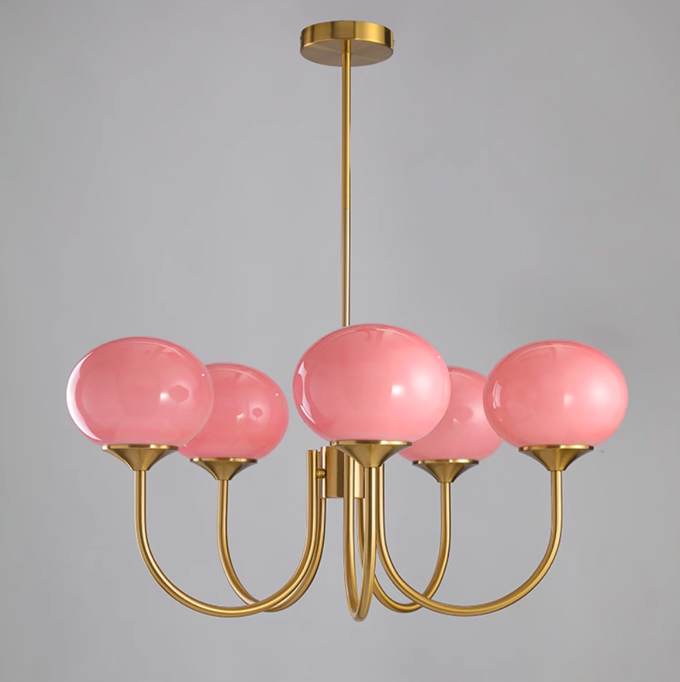 Amara | Round Pink Chandelier Acrylic Light for Living Room & Bedroom