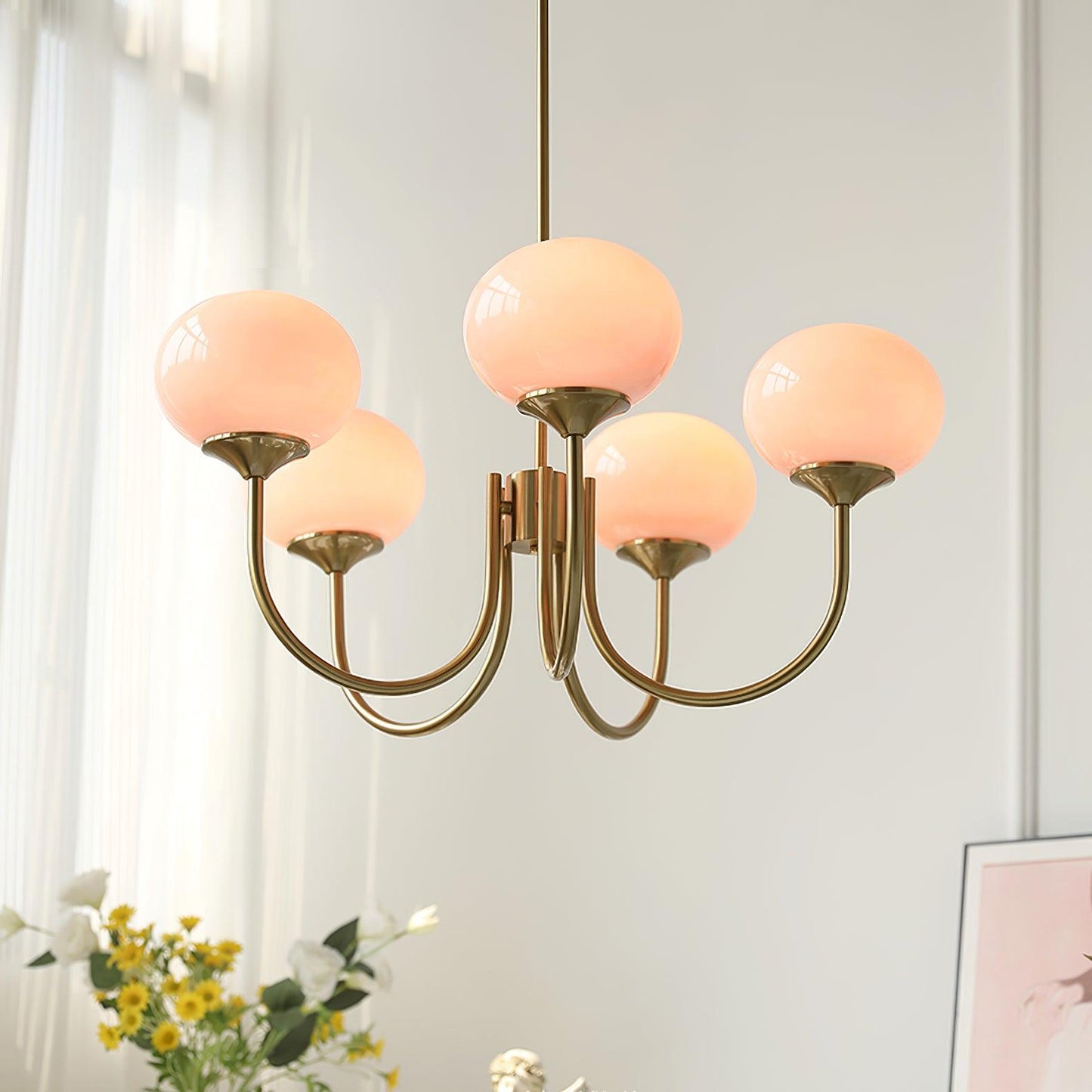 Amara | Round Pink Chandelier Acrylic Light for Living Room & Bedroom