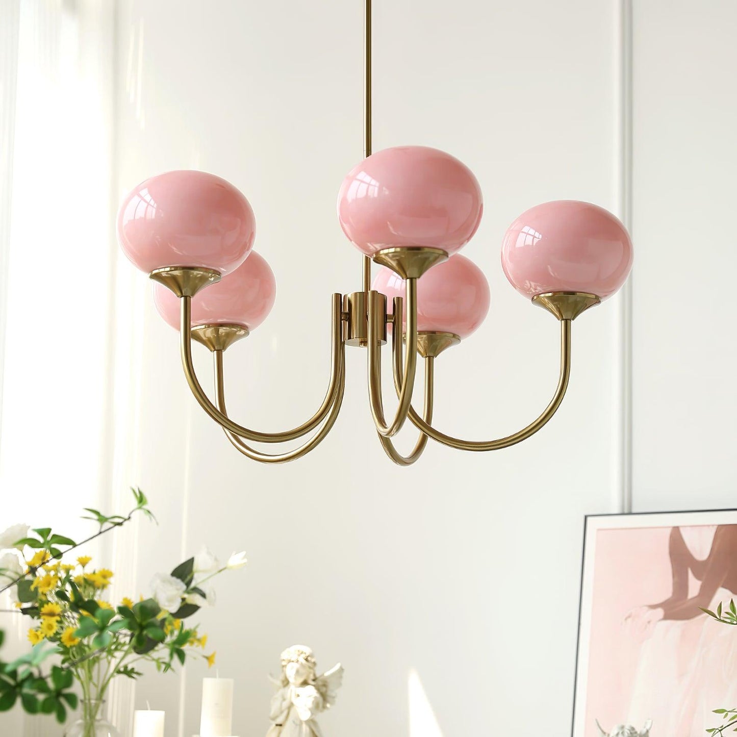 Amara | Round Pink Chandelier Acrylic Light for Living Room & Bedroom