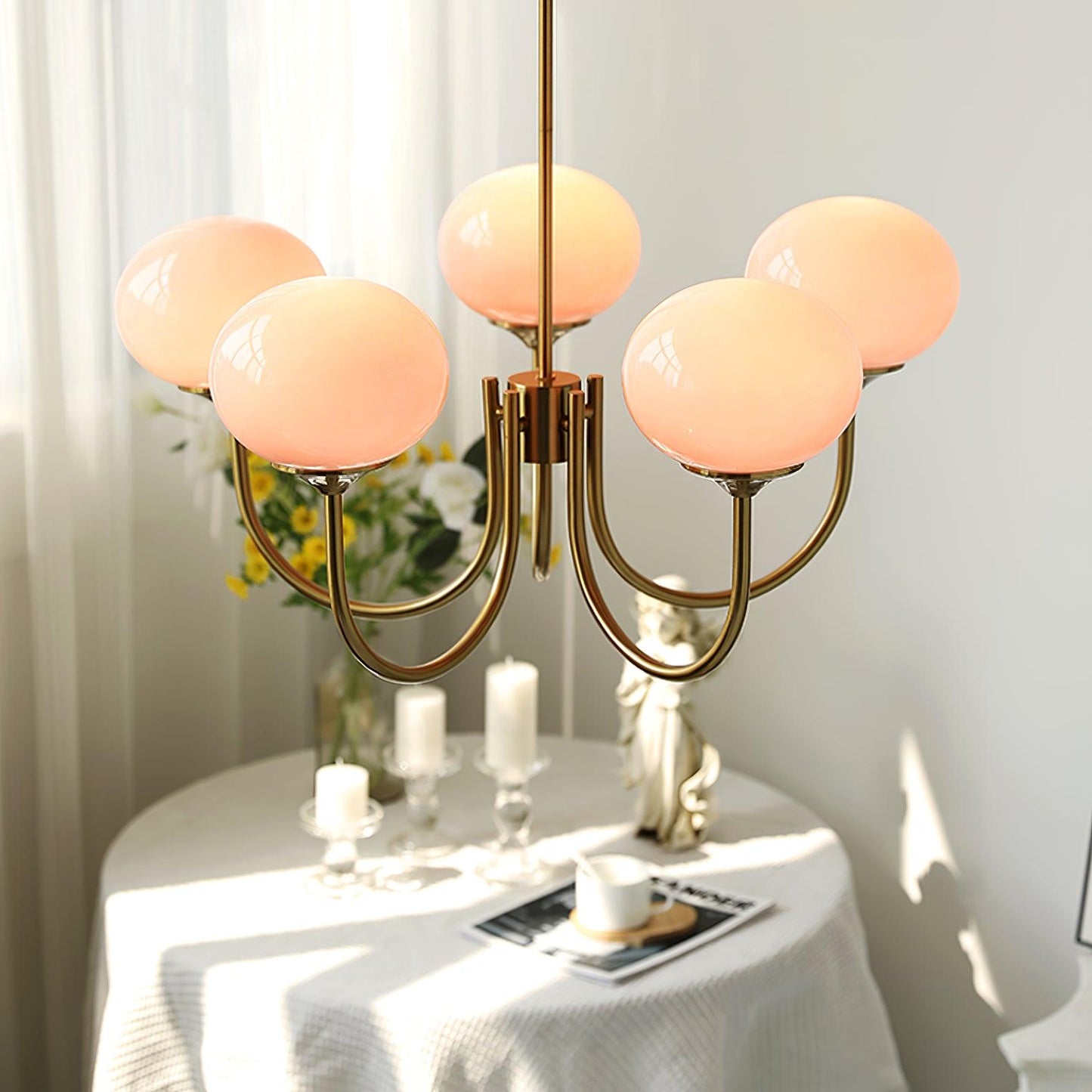 Amara | Round Pink Chandelier Acrylic Light for Living Room & Bedroom
