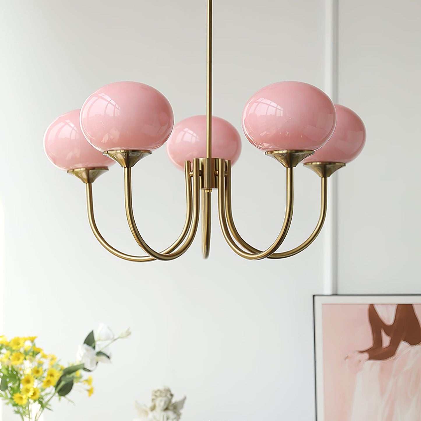Amara | Round Pink Chandelier Acrylic Light for Living Room & Bedroom