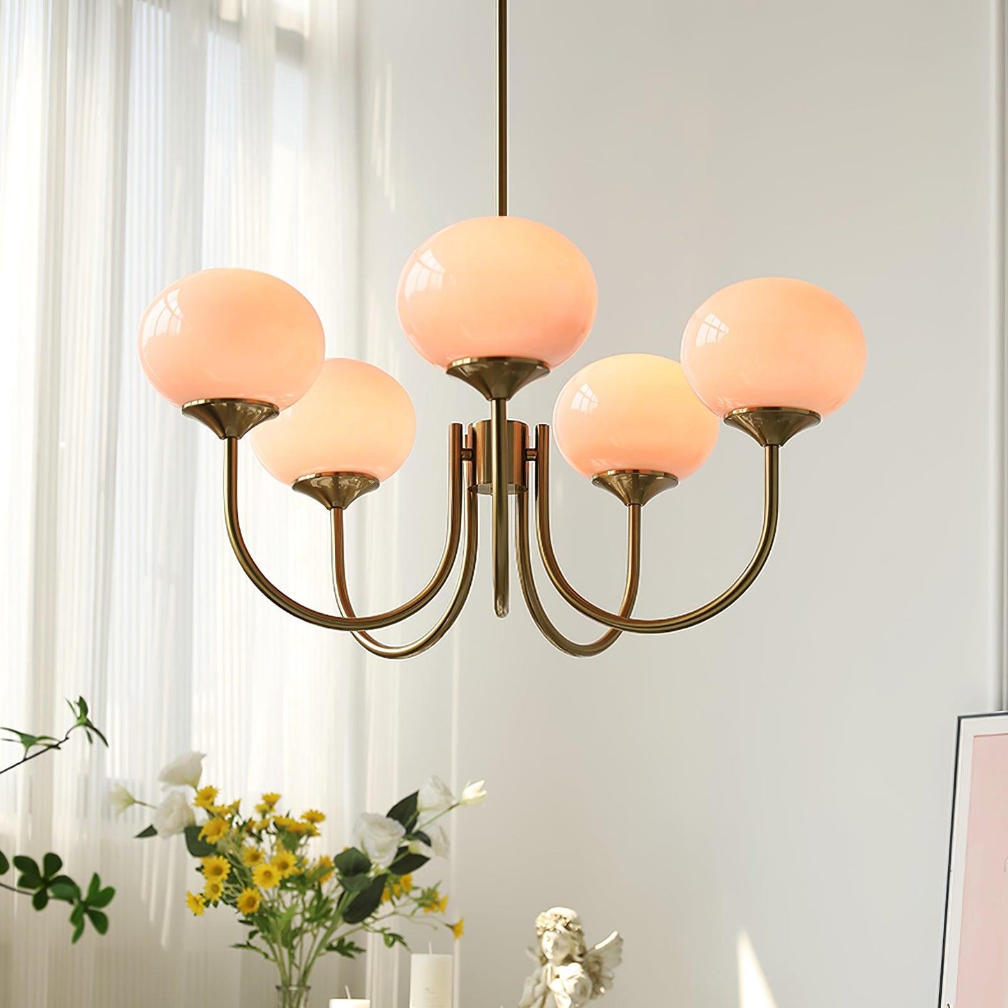 Amara | Round Pink Chandelier Acrylic Light for Living Room & Bedroom