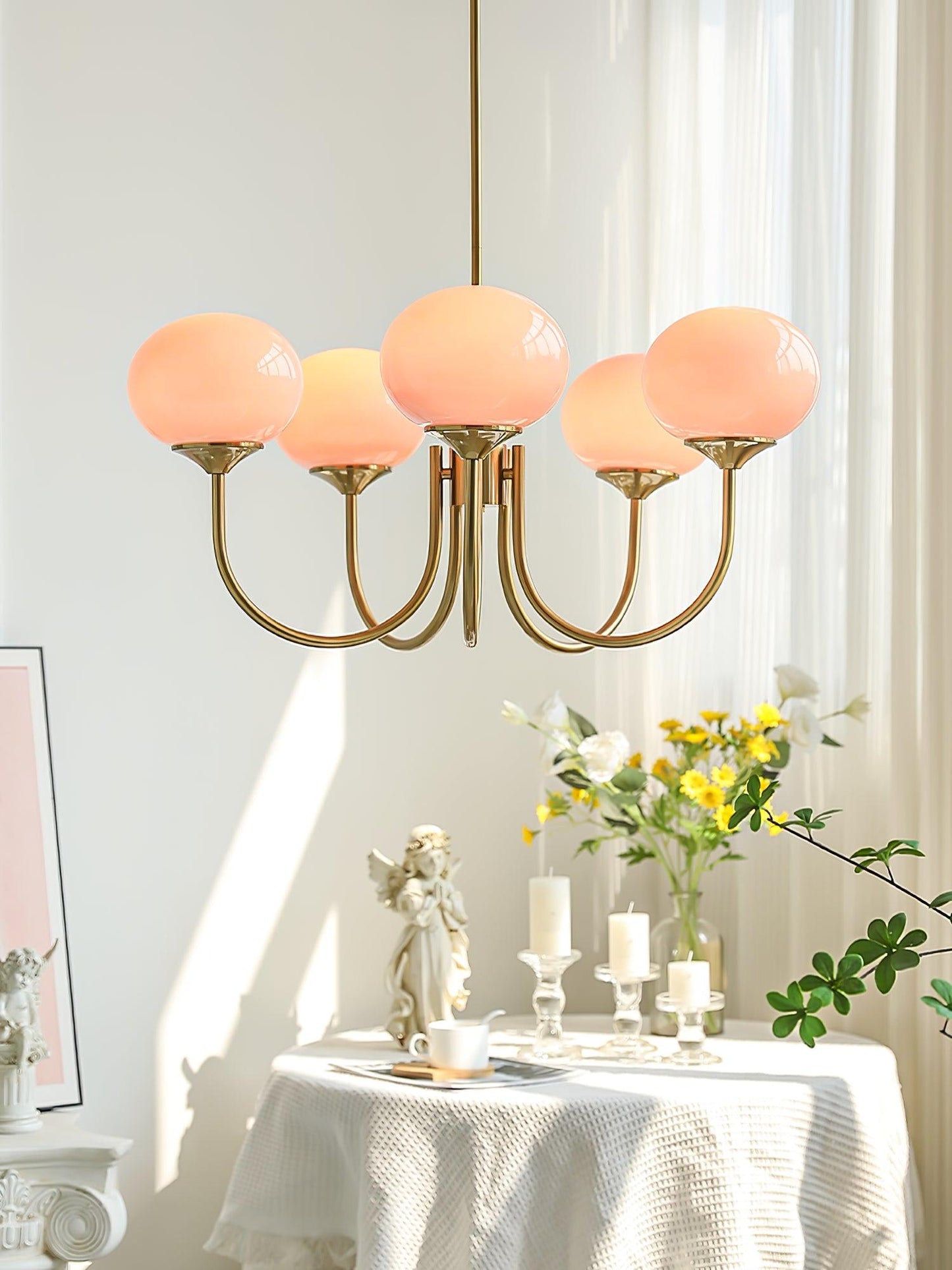 Amara | Round Pink Chandelier Acrylic Light for Living Room & Bedroom