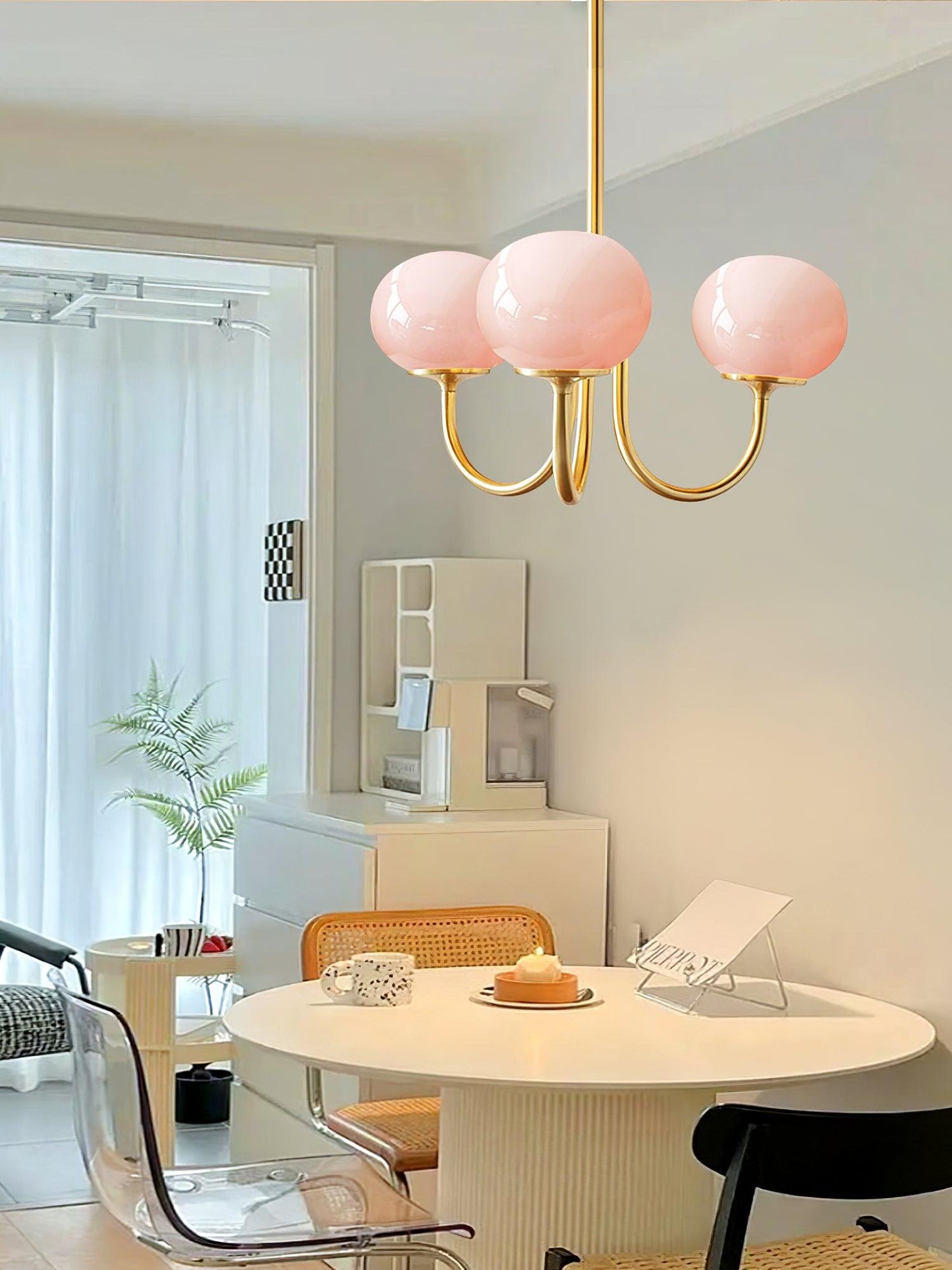Amara | Round Pink Chandelier Acrylic Light for Living Room & Bedroom