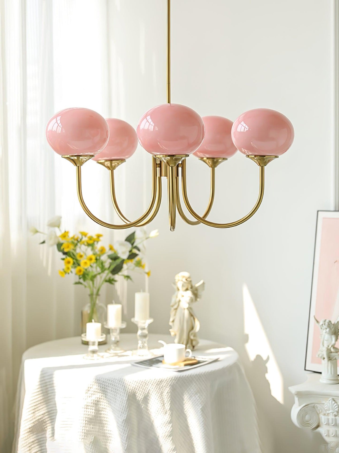 Amara | Round Pink Chandelier Acrylic Light for Living Room & Bedroom
