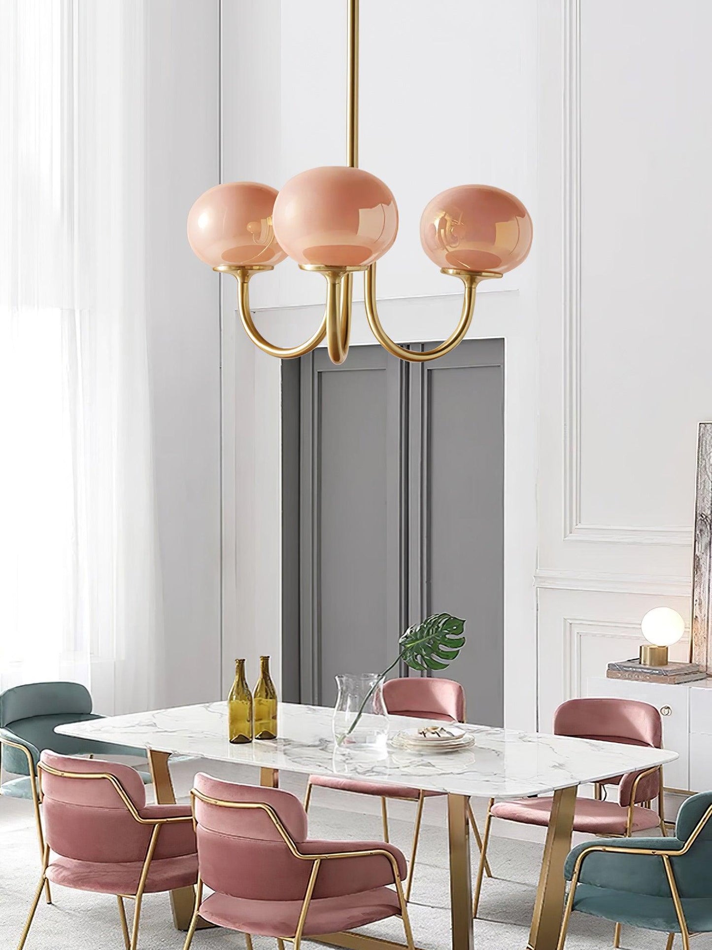 Amara | Round Pink Chandelier Acrylic Light for Living Room & Bedroom