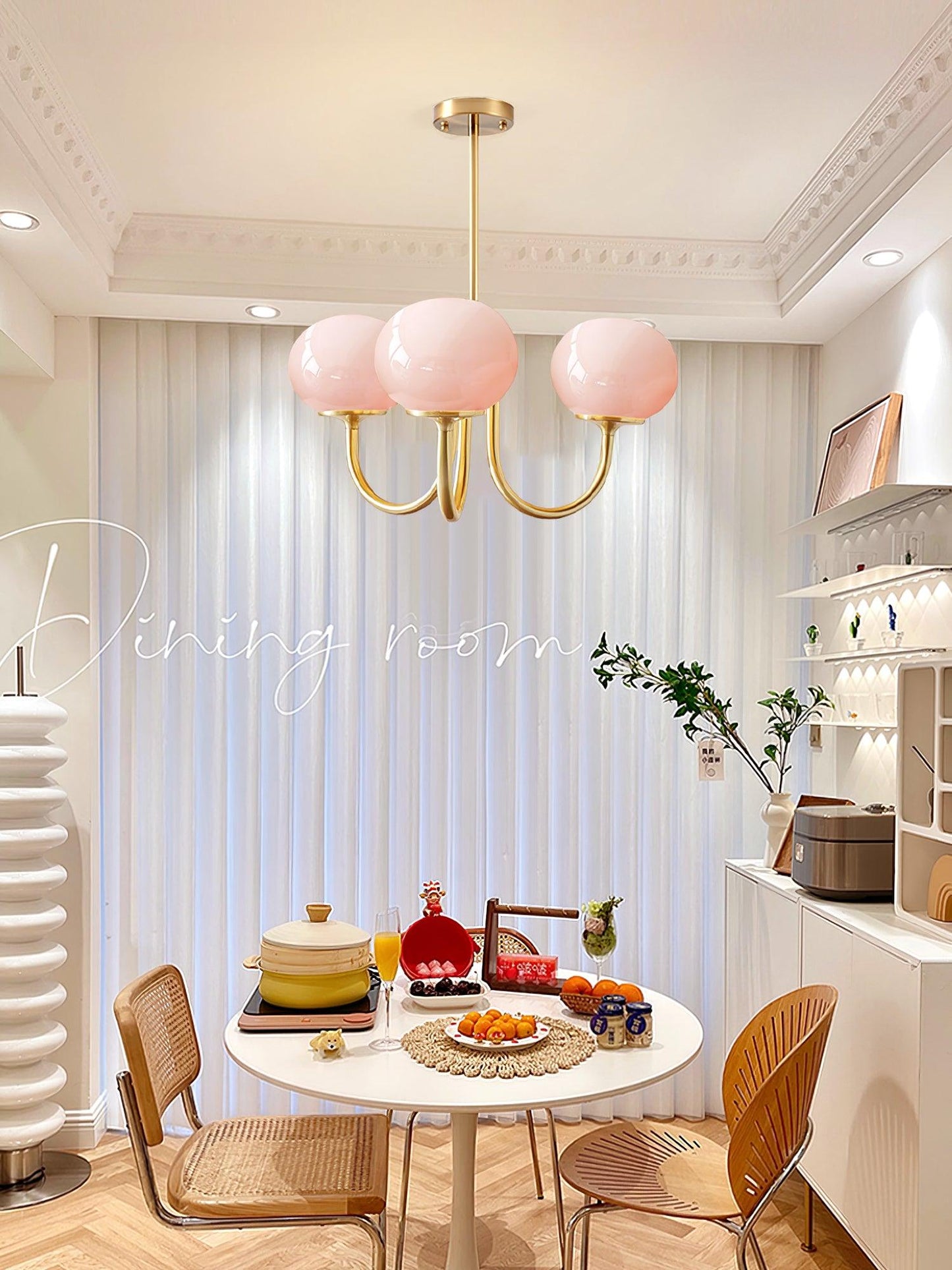 Amara | Round Pink Chandelier Acrylic Light for Living Room & Bedroom