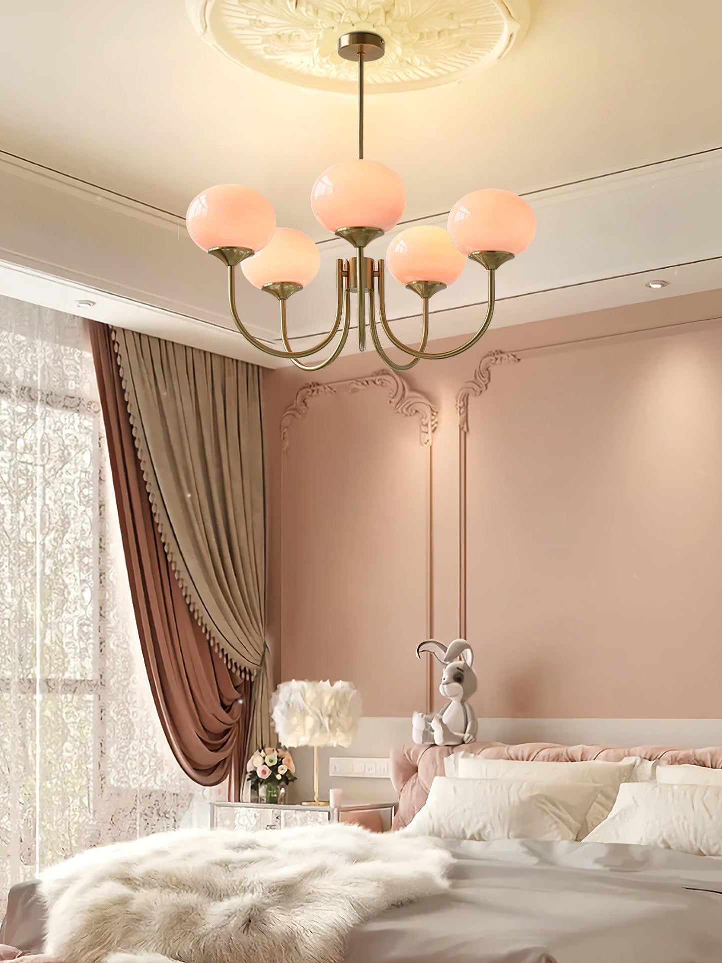 Amara | Round Pink Chandelier Acrylic Light for Living Room & Bedroom