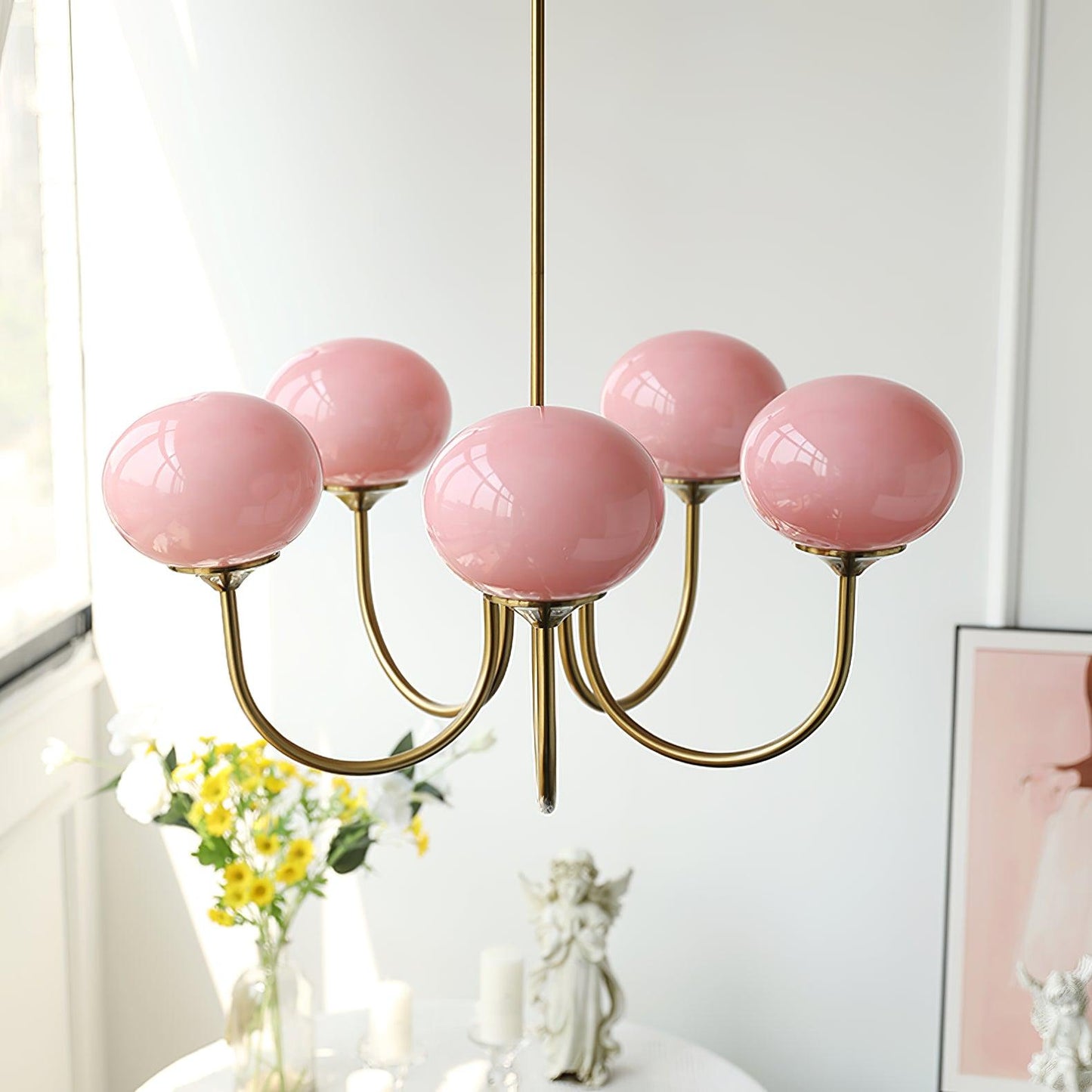 Amara | Round Pink Chandelier Acrylic Light for Living Room & Bedroom