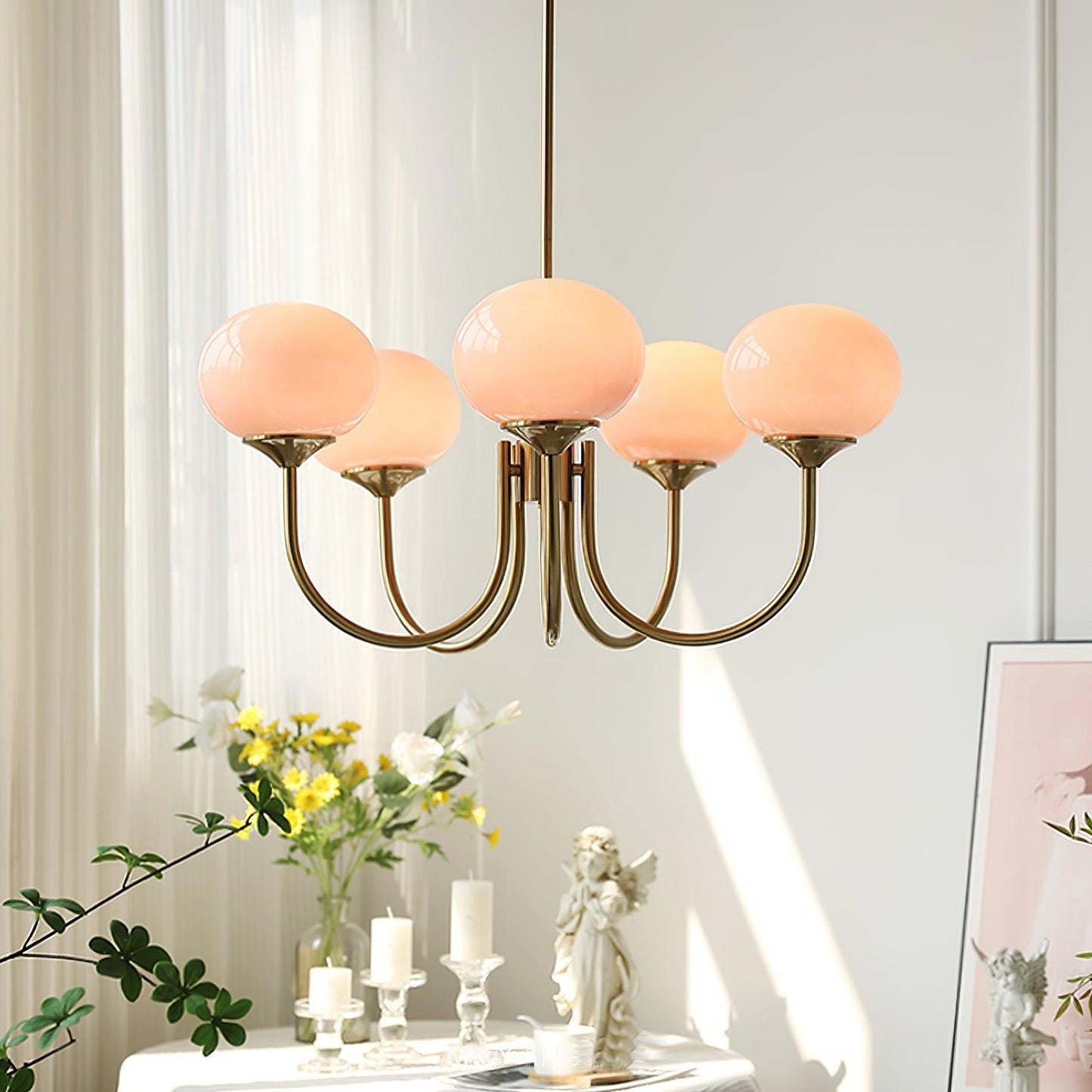 Amara | Round Pink Chandelier Acrylic Light for Living Room & Bedroom