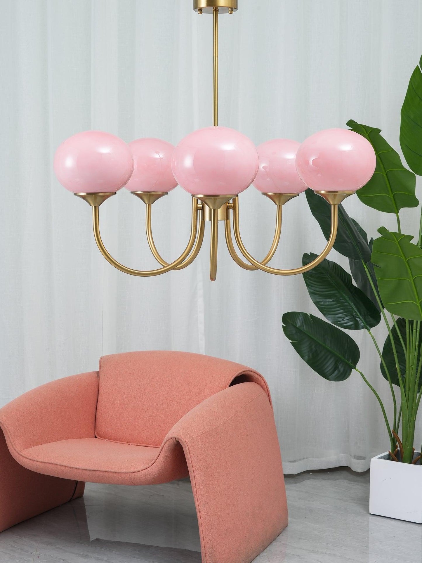 Amara | Round Pink Chandelier Acrylic Light for Living Room & Bedroom