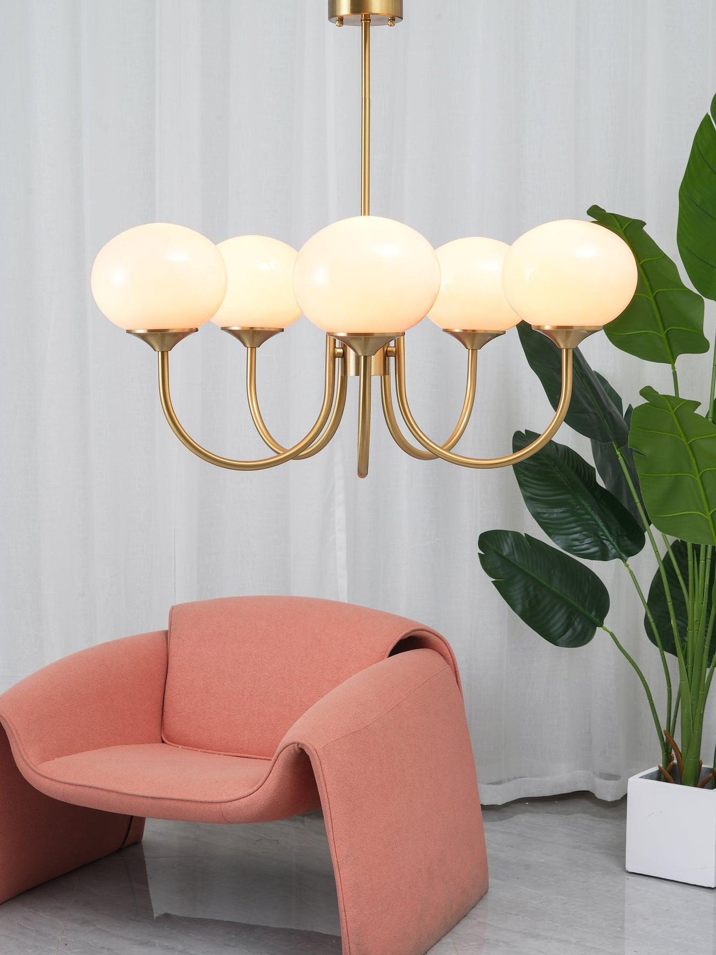 Amara | Round Pink Chandelier Acrylic Light for Living Room & Bedroom