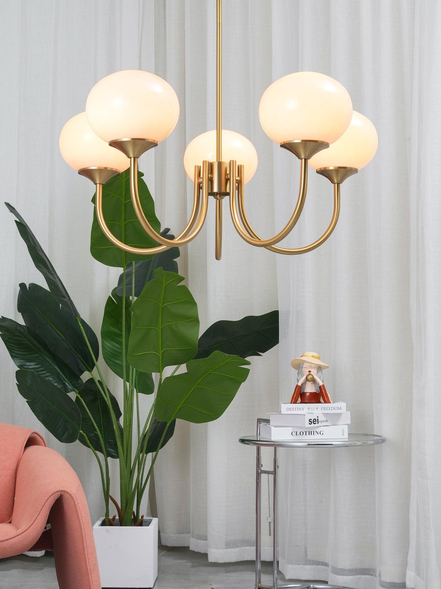 Amara | Round Pink Chandelier Acrylic Light for Living Room & Bedroom
