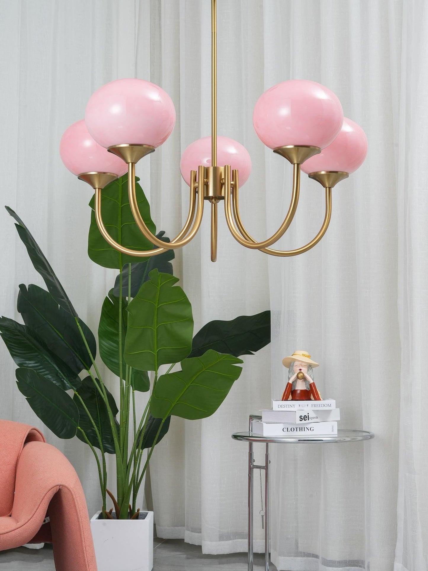 Amara | Round Pink Chandelier Acrylic Light for Living Room & Bedroom