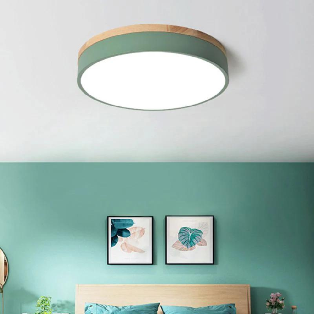Modern Ceiling Lamp | Round LED with Wood Details
