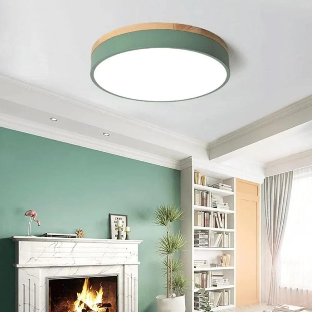 Modern Ceiling Lamp | Round LED with Wood Details