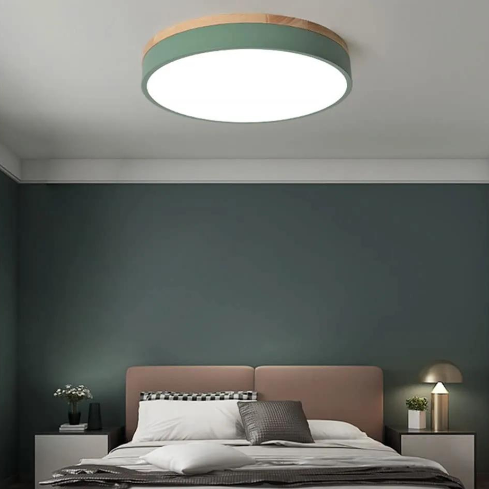 Modern Ceiling Lamp | Round LED with Wood Details