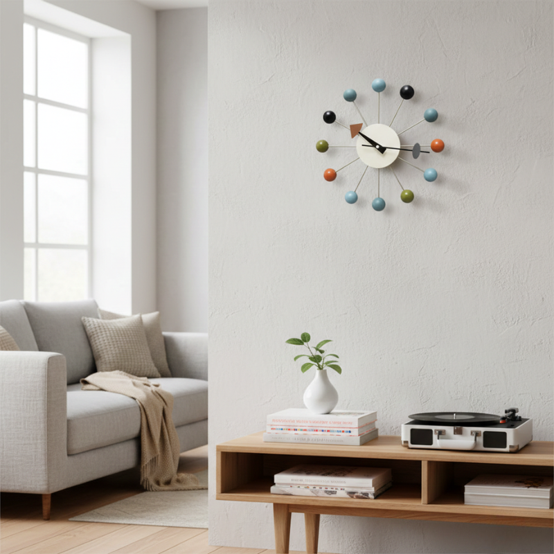 Solenne | Mid-Century Wall Clock with Wood Accent