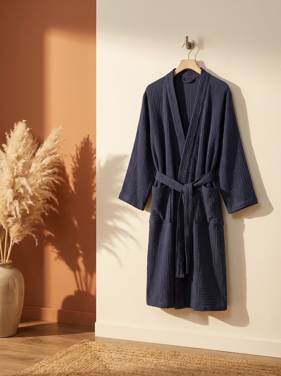 Lightweight Cotton Bathrobe - Muslin Weave